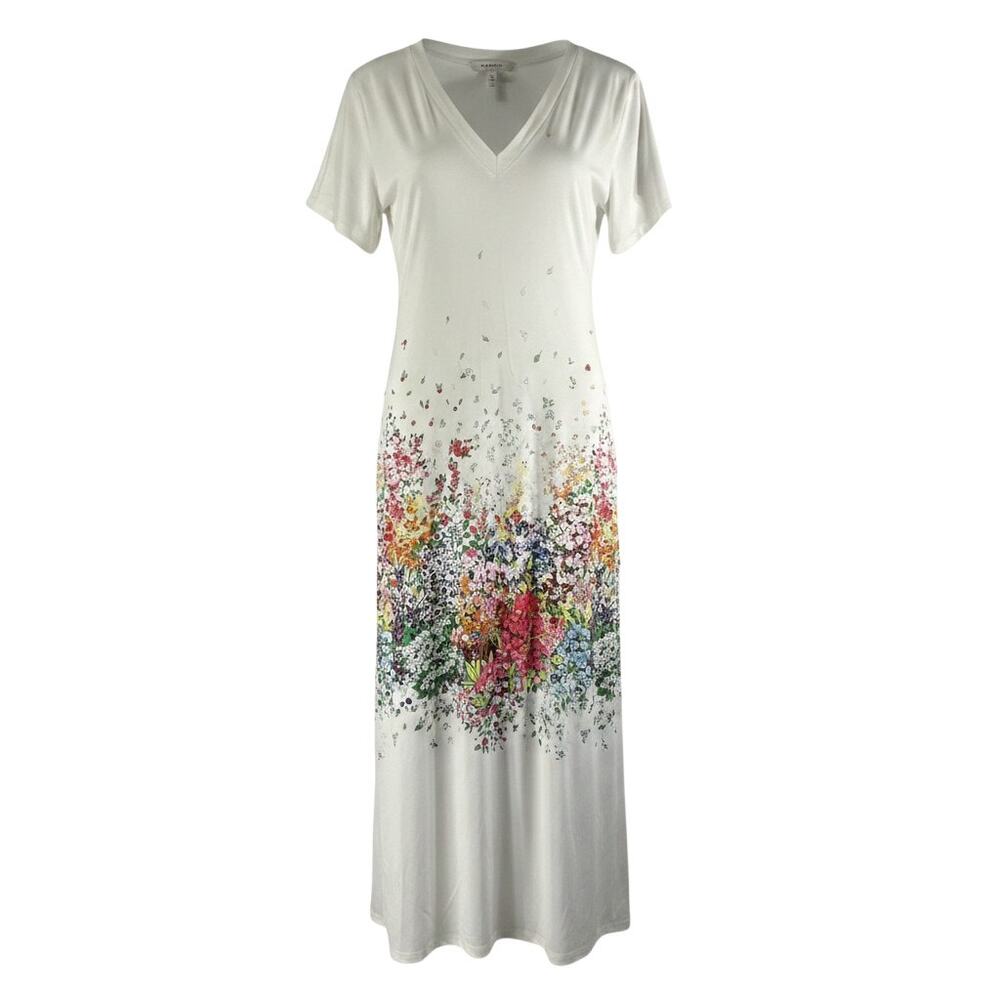 Zolucky Womens Floral Garden Print Midi Dress White 4X Casual Plus Size